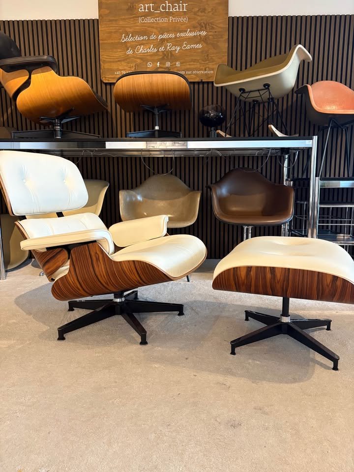 Eames Lounge Chair et Ottoman — Palissandre & Cuir Blanc